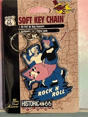 Historic 66 Rock N Roll Soft Key Chain - Pink & Blue